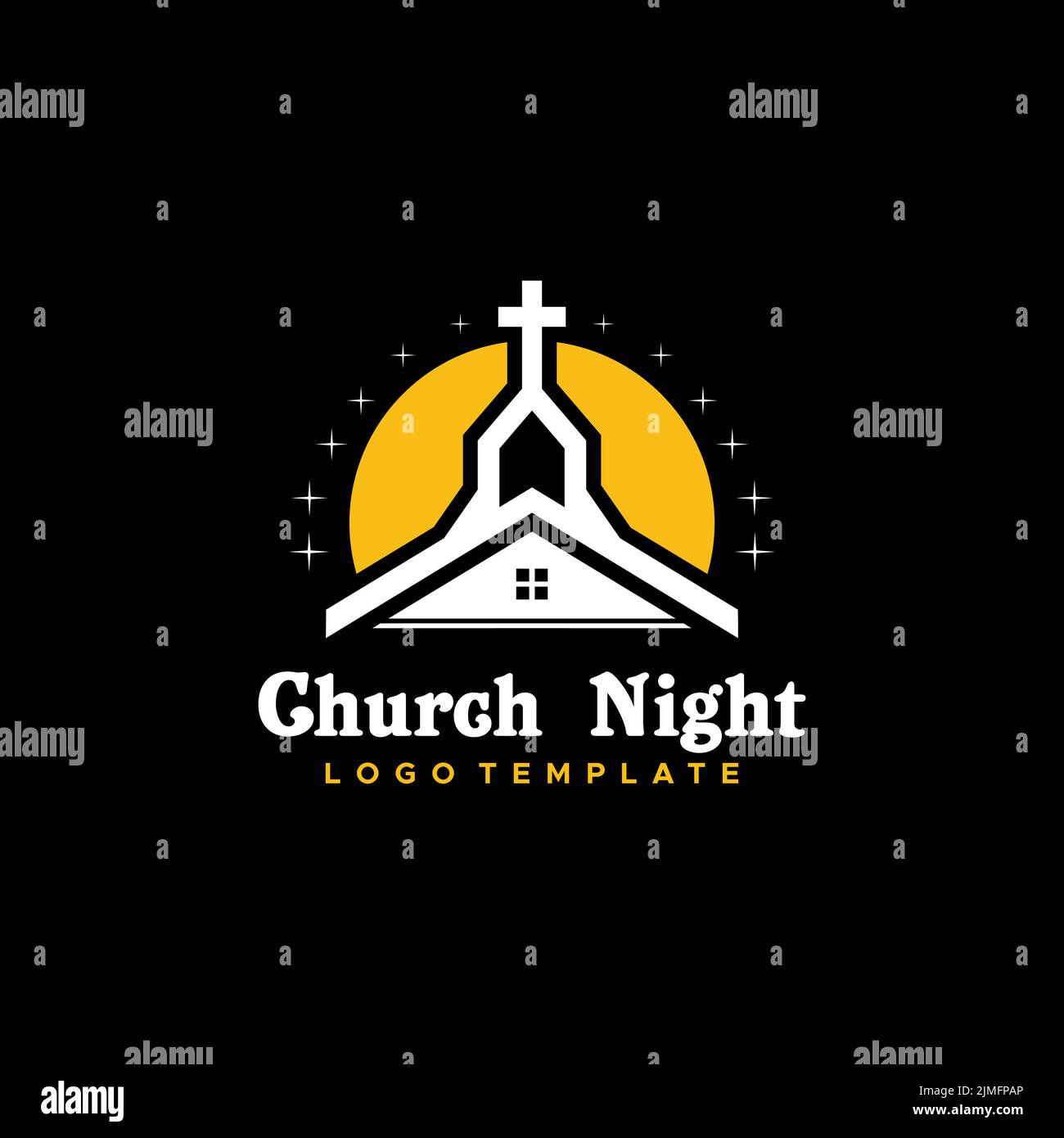 Logo de l'église la nuit avec inspiration Moon and Stars Design Illustration de Vecteur