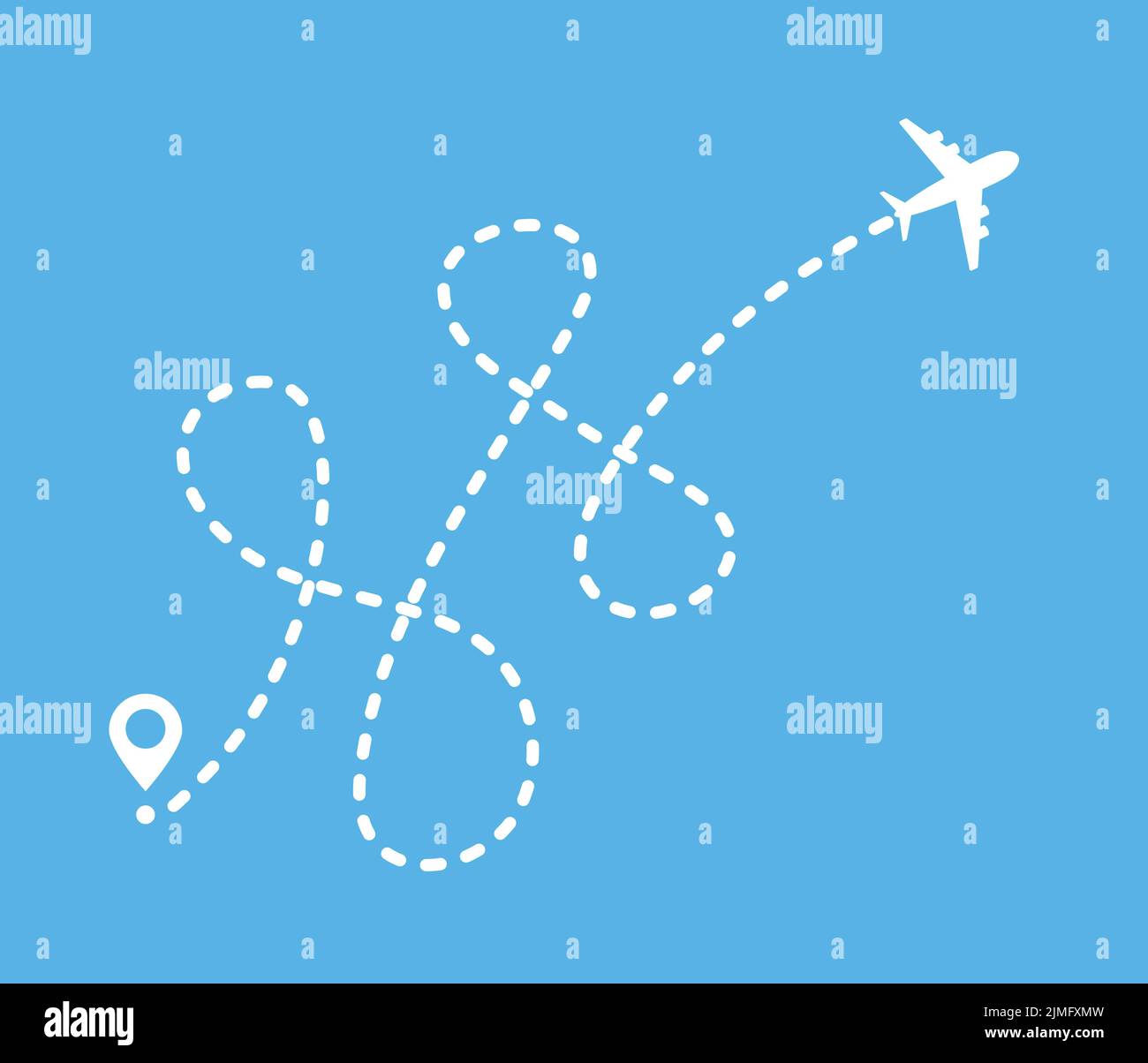 Ligne de route en pointillés de l'avion. Survol avec une ligne en pointillés à partir du point de départ et le long de la trajectoire Illustration de Vecteur