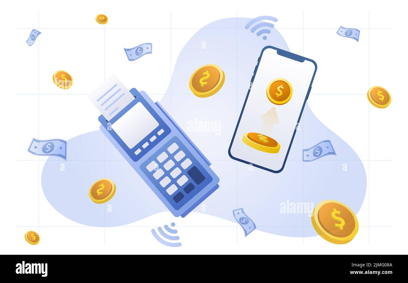 Concept de gestion financière et de placement, conception à plat de paiement avec argent, espèces, billets de banque, calculatrice et carte de crédit. Illustration vectorielle et ba Banque D'Images