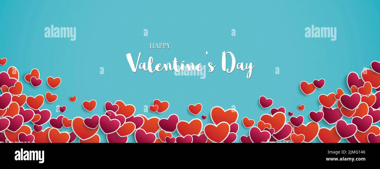Affiche supérieure cyan cœur violet rouge Happy Valentines Banque D'Images