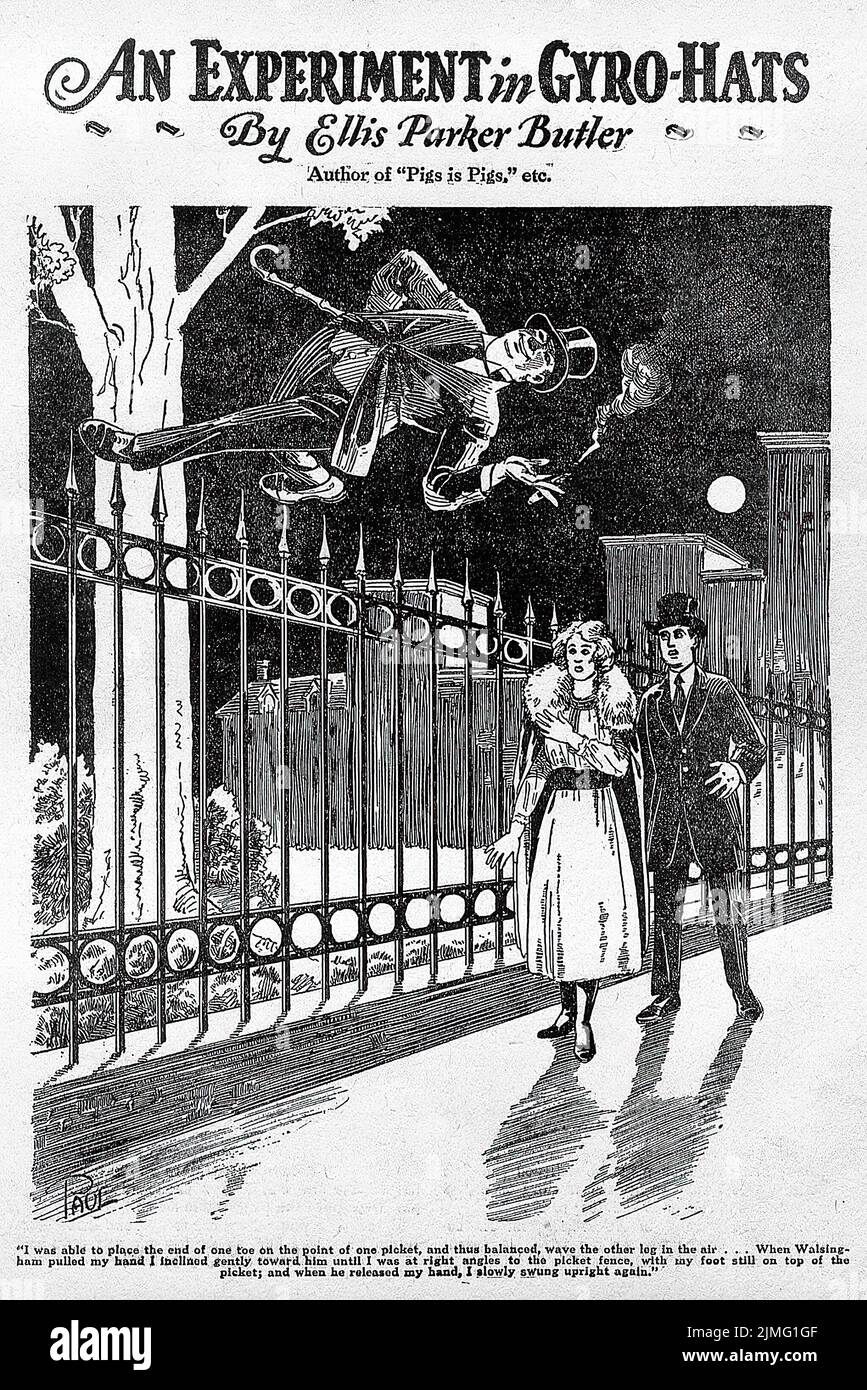 Une expérience dans Gyro-Chaps (1910) par Ellis Parker Butler. Illustration de Frank R. Paul d'Amazing Stories, juin 1926. Banque D'Images