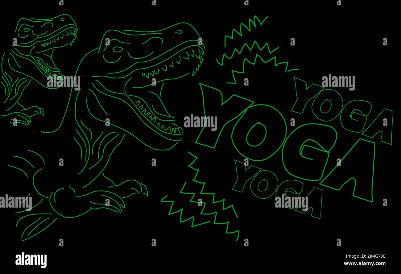 Dinosaure avec bulle de parole disant le mot de yoga. Illustration de Vecteur