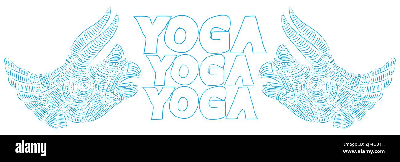 Dinosaure avec bulle de parole disant le mot de yoga. Illustration de Vecteur