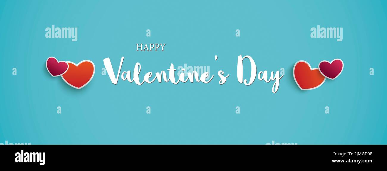 Affiche supérieure cyan Rouge Violet 4 coeurs Happy Valentines Banque D'Images