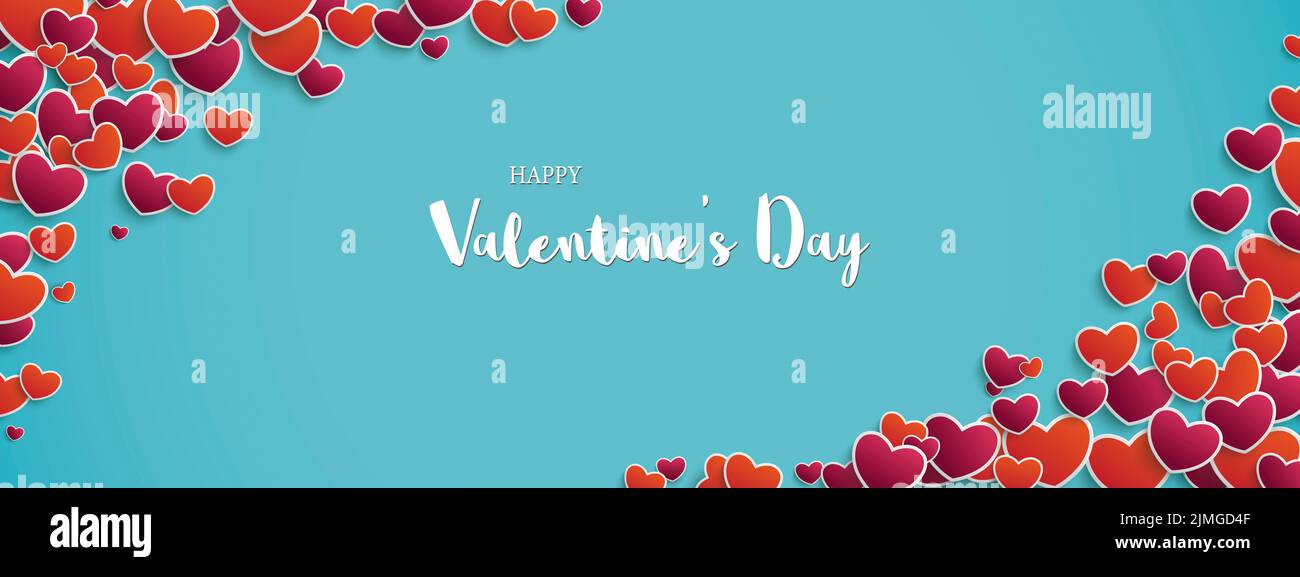 Affiche supérieure cyan cœur violet rouge Happy Valentines 2 Banque D'Images