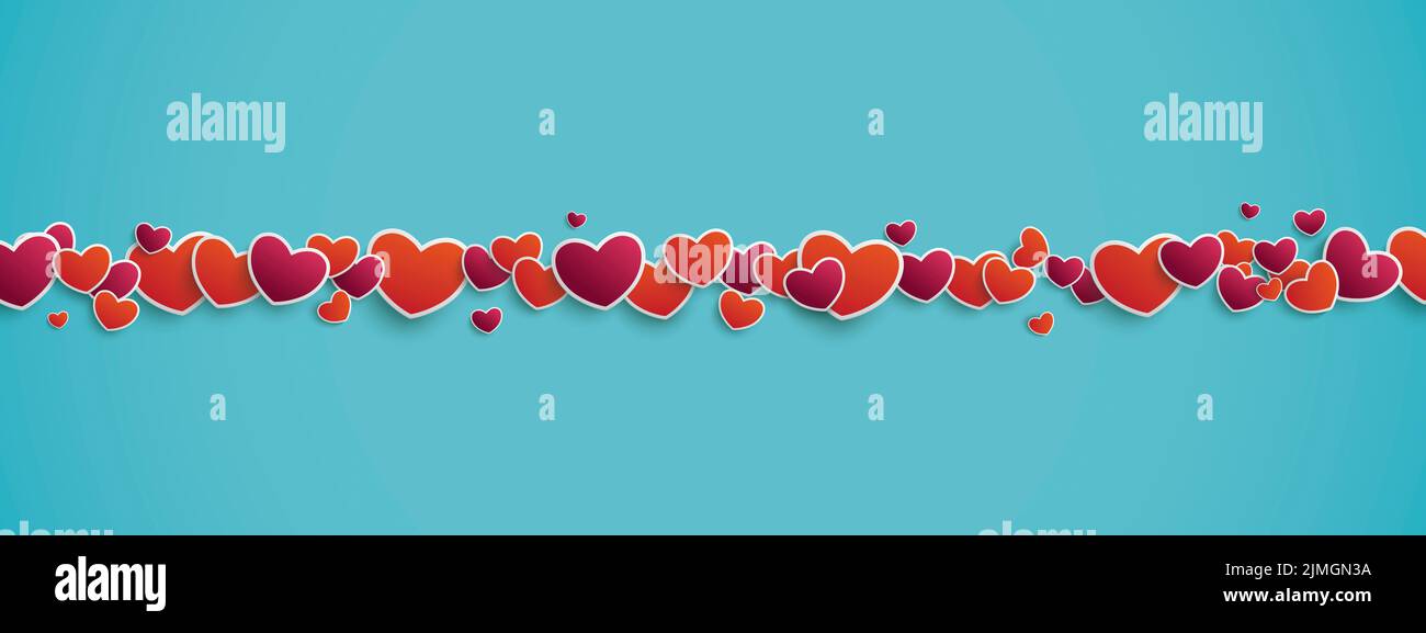 Affiche supérieure cyan Rouge Violet coeurs rayures Banque D'Images