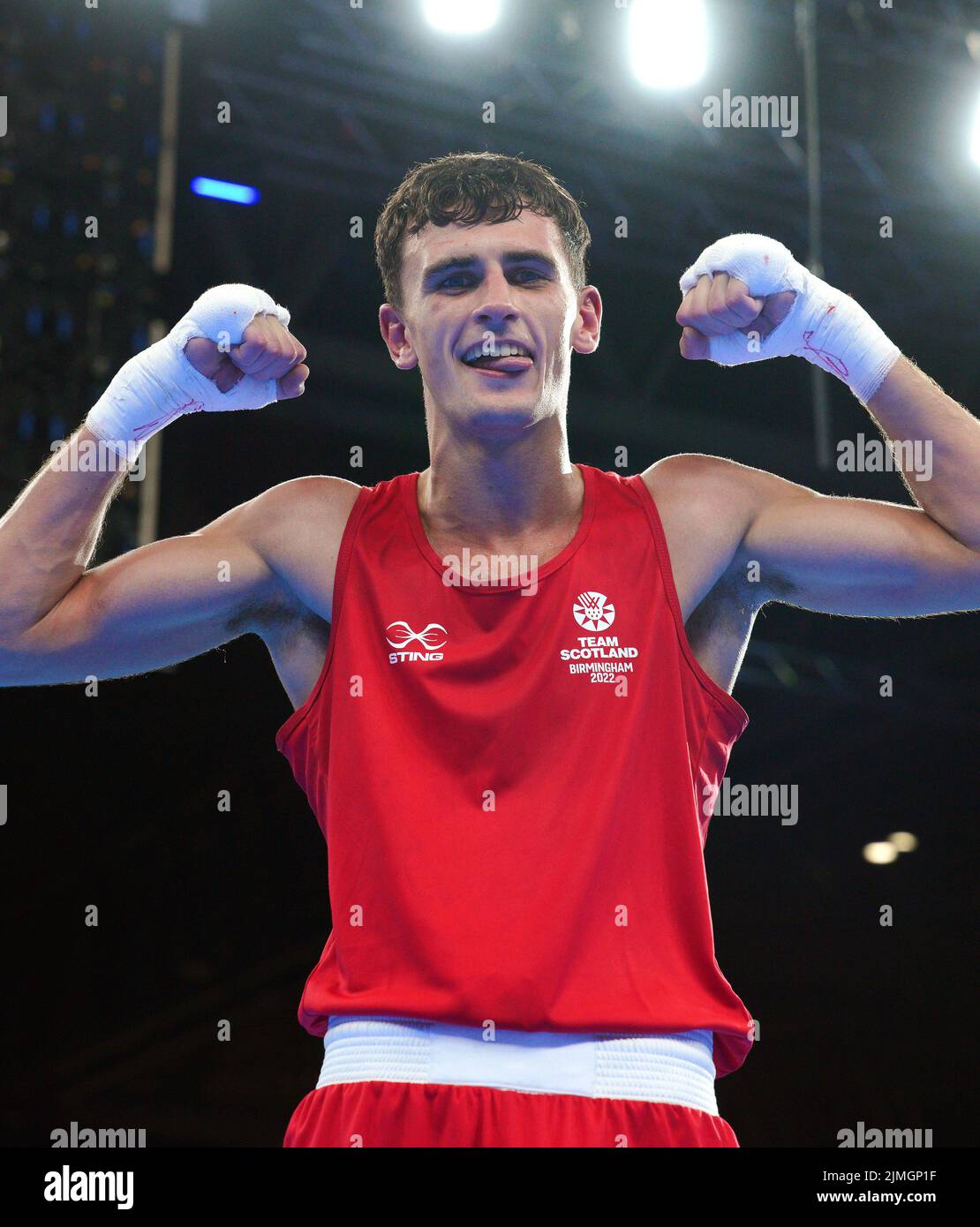 Scotland's Reese Lynch gestes après la demi-finale hommes lumière Welter (60-63kg) au NEC le neuvième jour des Jeux du Commonwealth 2022 à Birmingham. Date de la photo: Samedi 6 août 2022. Banque D'Images