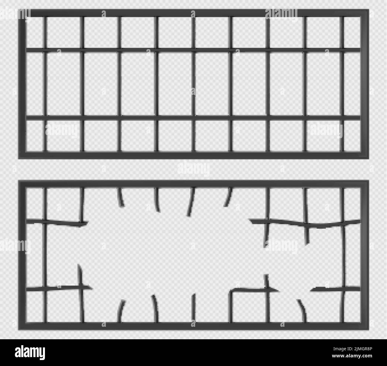 Fenêtres de cage de prison avec grille de barres métalliques. Illustration réaliste vectorielle des fenêtres de cellules de prison avec grille de tiges de fer et grilles cassées isolées dessus Illustration de Vecteur