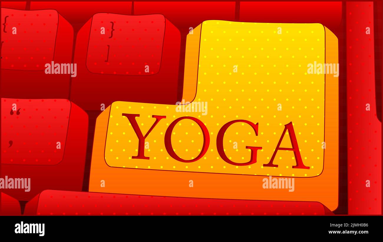 Clavier d'ordinateur avec texte Yoga. Gros plan d'une partie de l'ordinateur électronique, du clavier. Illustration de Vecteur