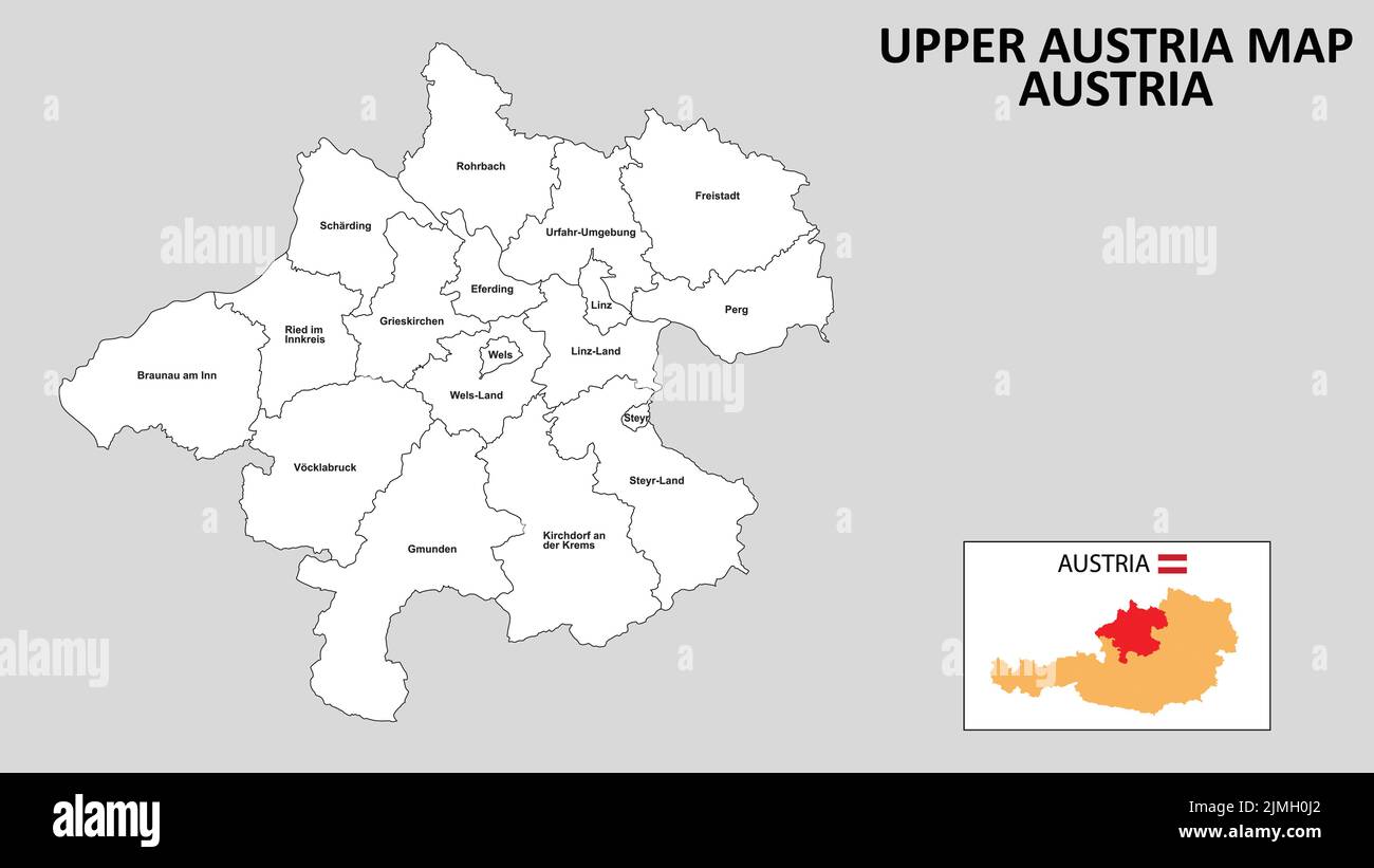 Carte de la haute-Autriche. Carte de la haute-Autriche. Carte administrative de la haute-Autriche avec quartier et capitale en blanc. Illustration de Vecteur