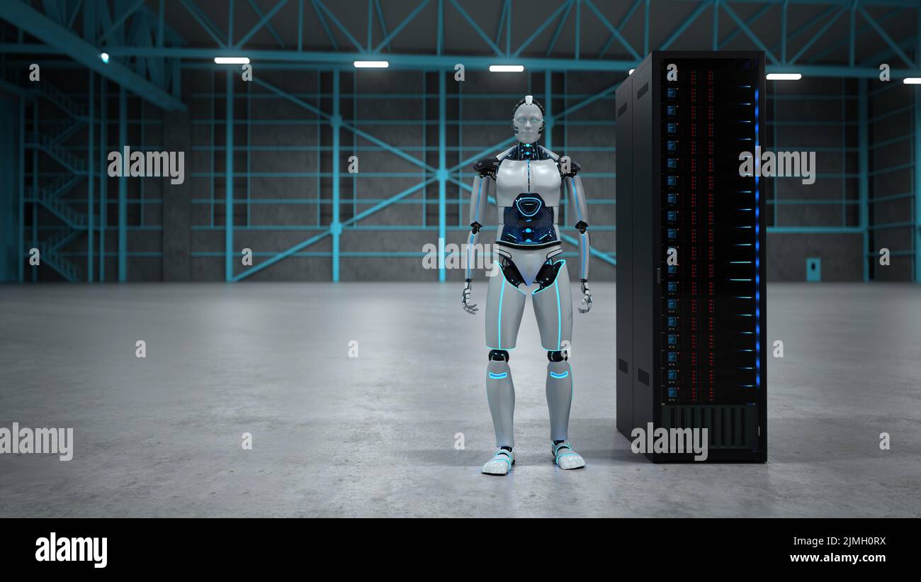 Salle du serveur robot humanoïde Banque D'Images