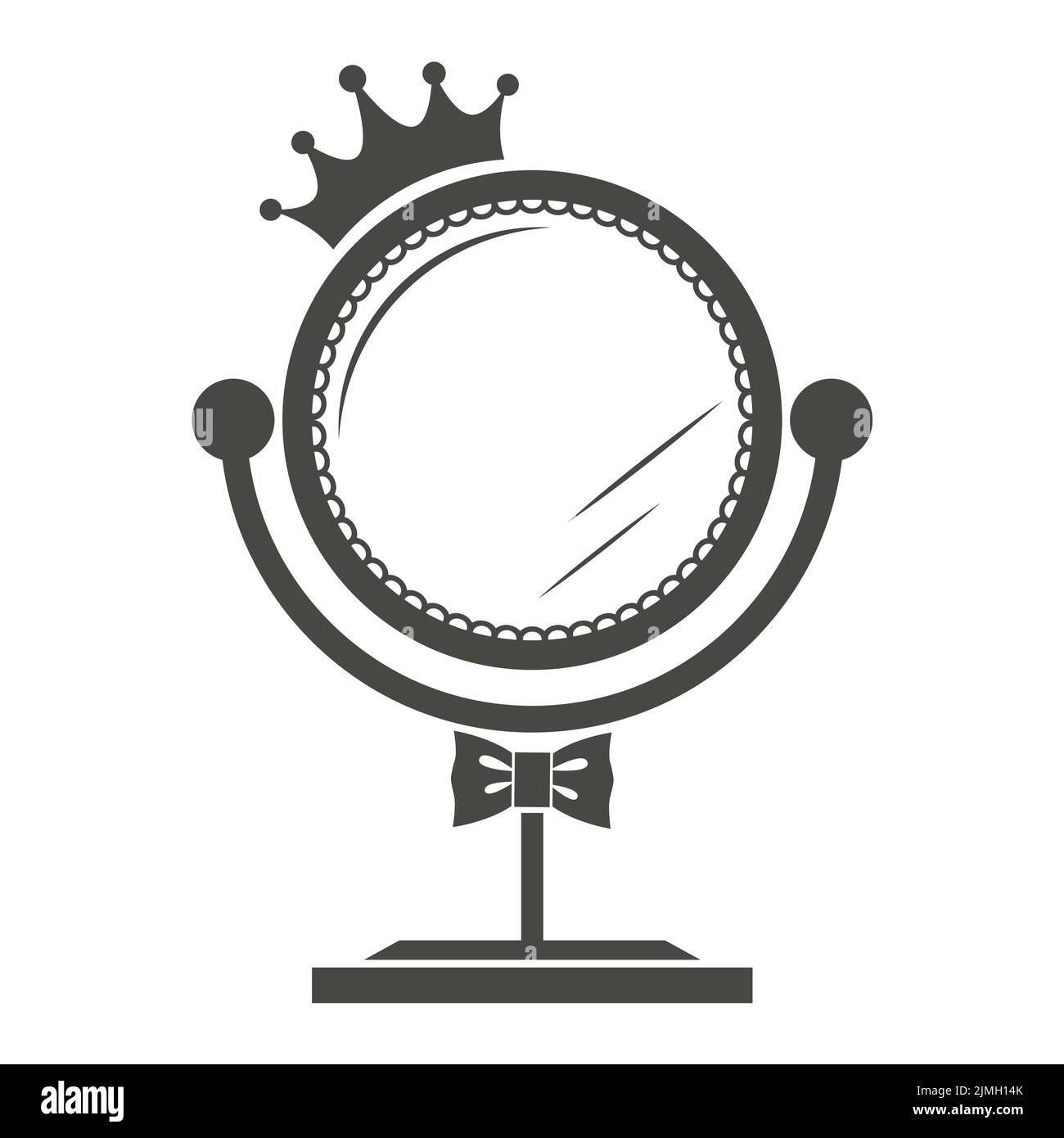 Miroir de table de princesse vintage de style royal sur fond blanc. Cadre rétro avec couronne pour l'anniversaire et la fête de bébé fille. Silhouette vectorielle. Illustration de Vecteur