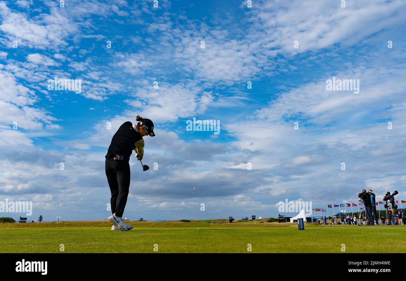 Gullane, Écosse, Royaume-Uni. 6th août 2022. Troisième manche du championnat de golf AIG Women’s Open à Muirfield dans East Lothian. Pic ; en Gee Chun entraîne sur le 10th trou. Iain Masterton/Alay Live News Banque D'Images