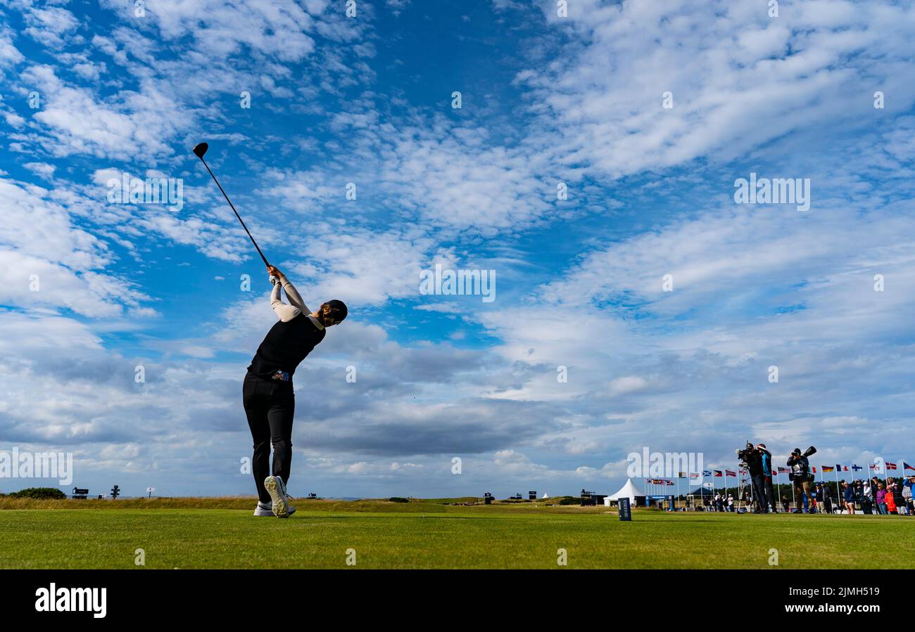 Gullane, Écosse, Royaume-Uni. 6th août 2022. Troisième manche du championnat de golf AIG Women’s Open à Muirfield dans East Lothian. Pic ; en Gee Chun entraîne sur le 10th trou. Iain Masterton/Alay Live News Banque D'Images