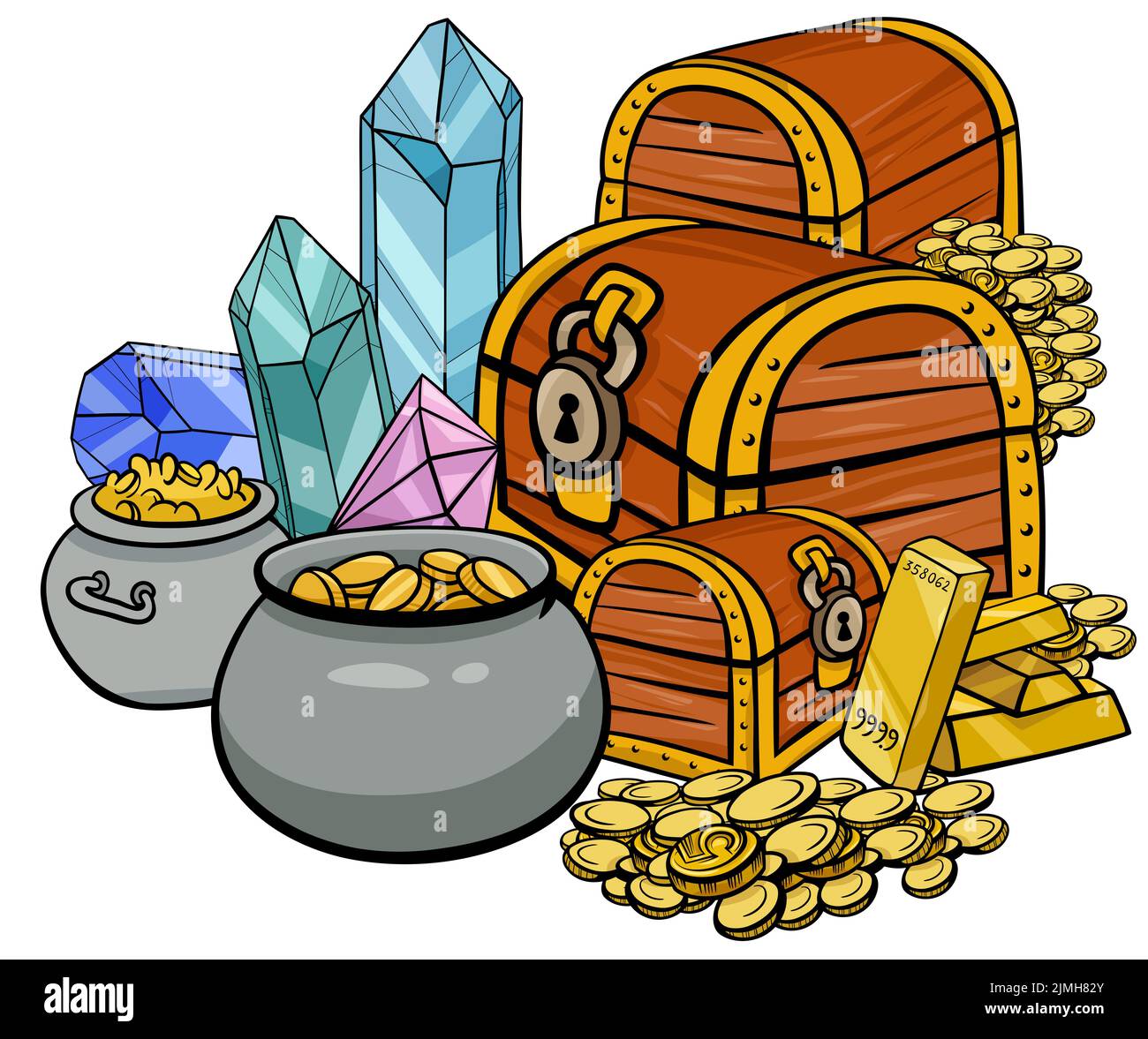Illustration de la bande dessinée du Trésor avec des pierres précieuses et de l'or Banque D'Images