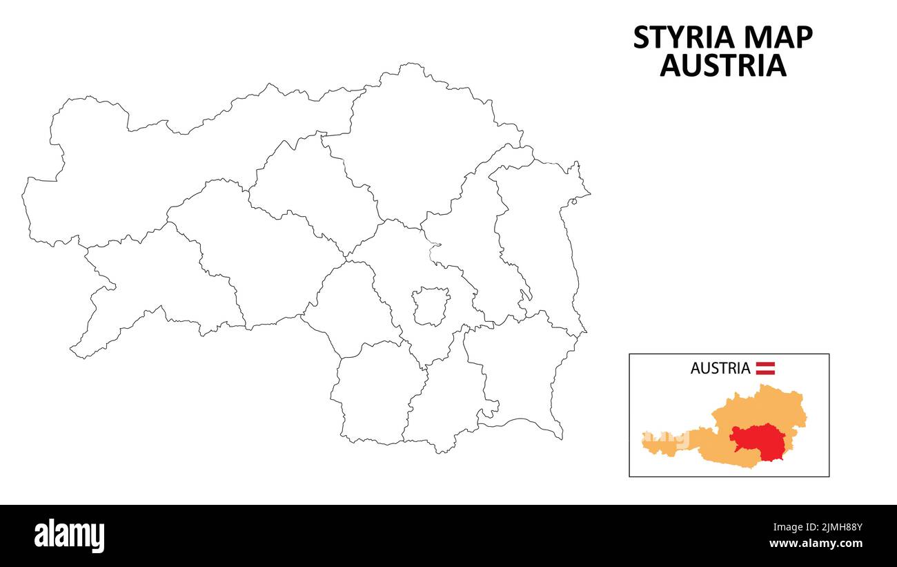 Carte de Styrie. Carte de l'état et du district de Styrie. Carte politique de Styrie avec contour et design noir et blanc. Illustration de Vecteur