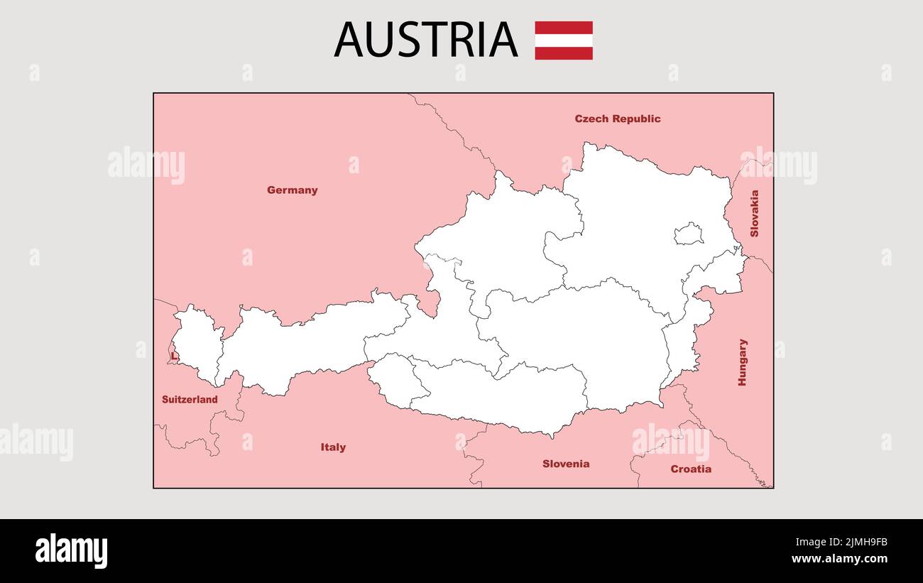 Carte de l'Autriche. Carte politique de l'Autriche. Italie carte avec pays et frontières voisins. Illustration de Vecteur