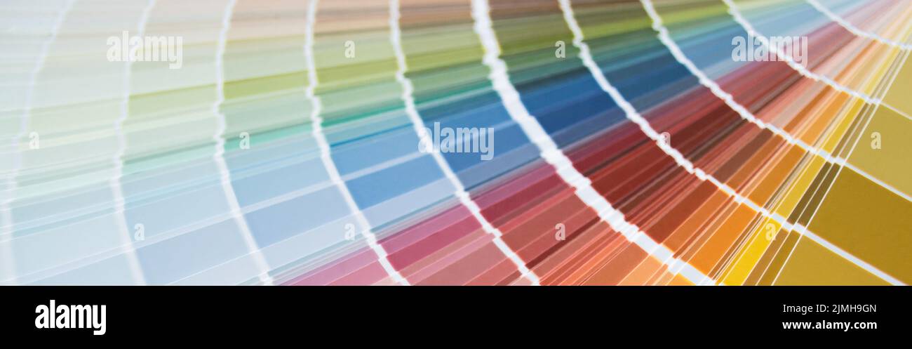 Bannière avec échantillons de peinture nuance de couleur, design intérieur. Arrière-plan abstrait multicolore, espace de copie. Banque D'Images