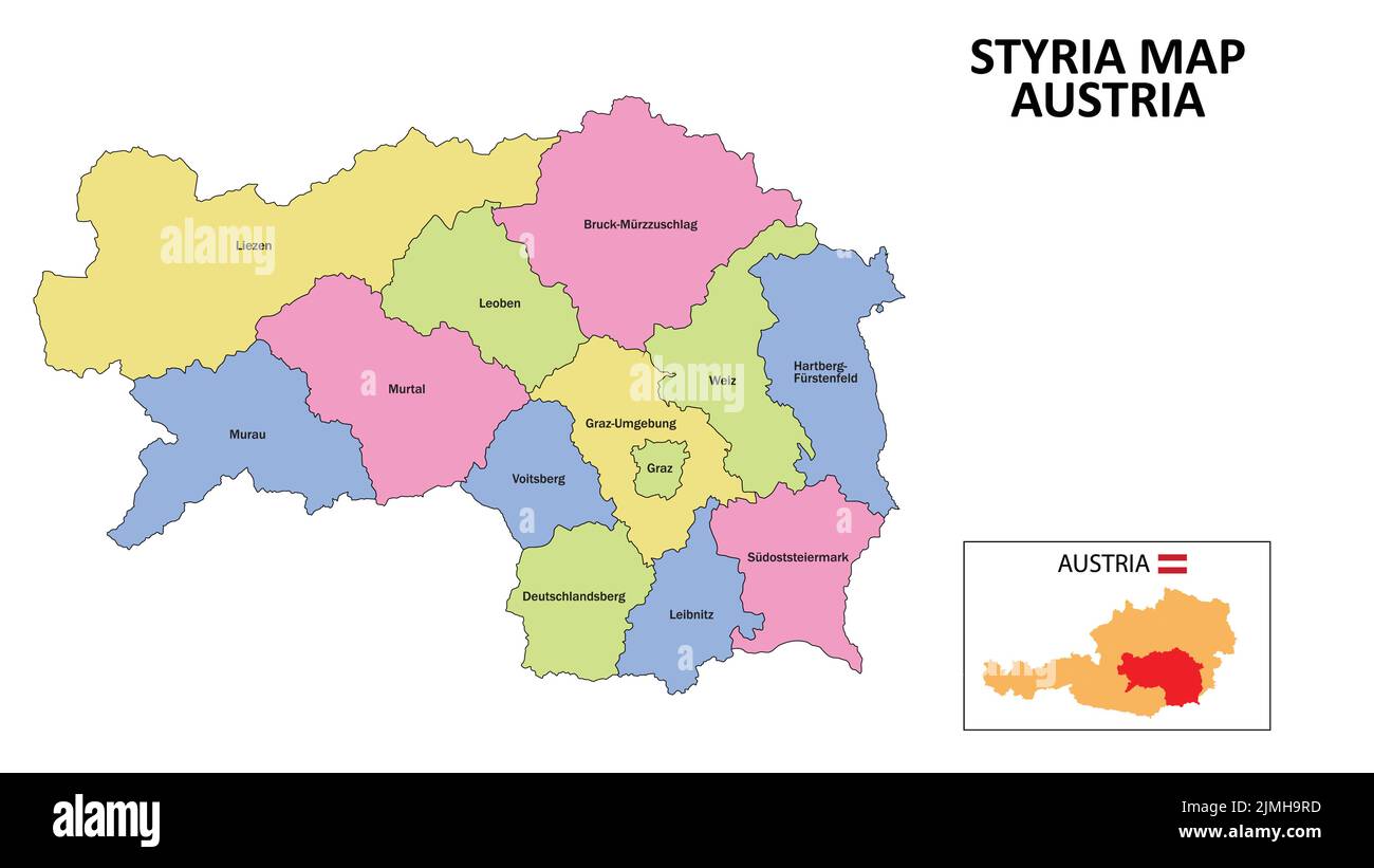 Carte de Styrie. Carte de la Styrie carte détaillée de la Styrie en couleur avec la capitale. Illustration de Vecteur