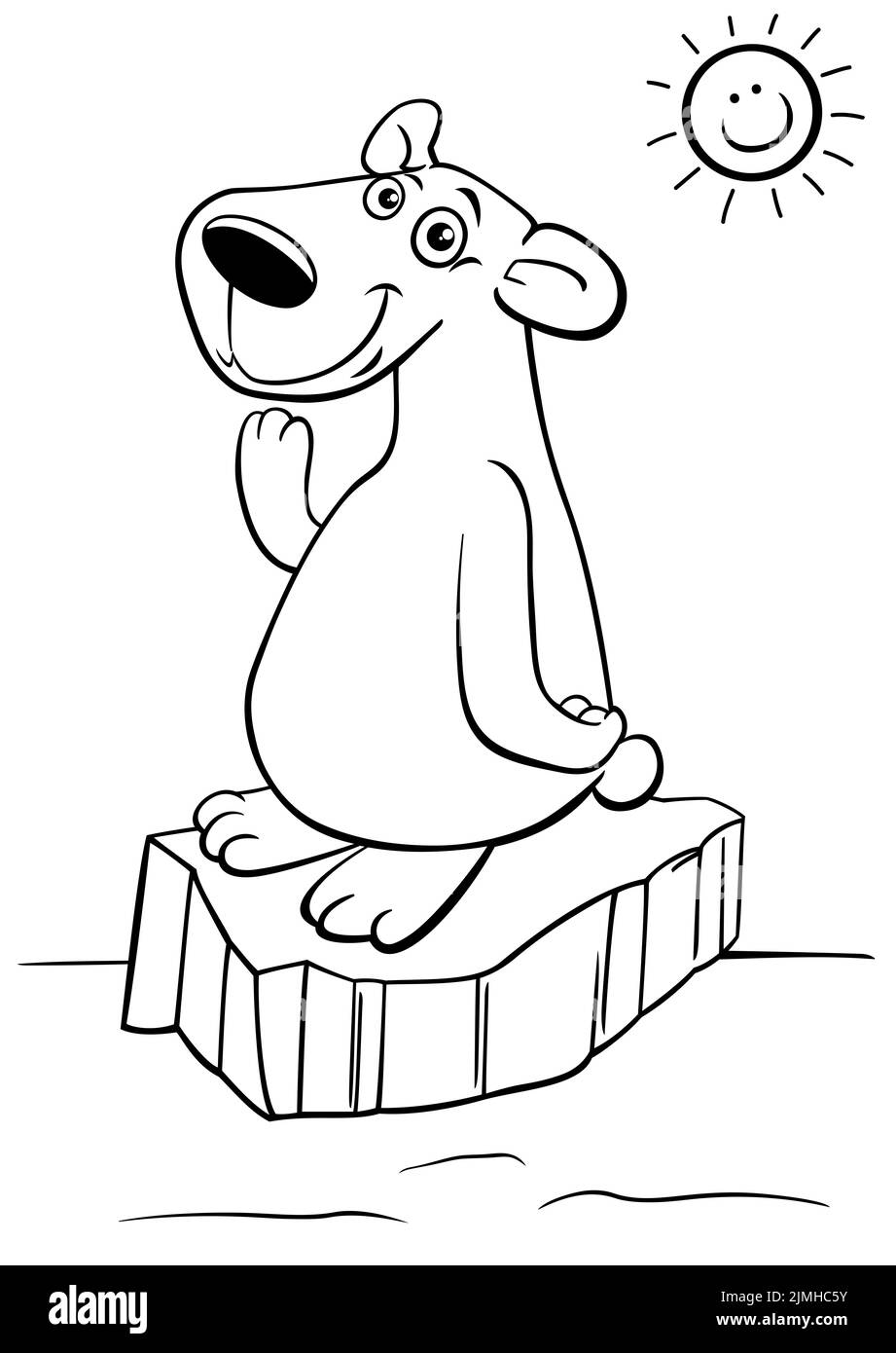 Ours polaire de dessin animé dans la page de livre de coloriage de l'arctique Banque D'Images Ours polaire de dessin animé dans la page de livre de coloriage de l'arctique Banque D'Images