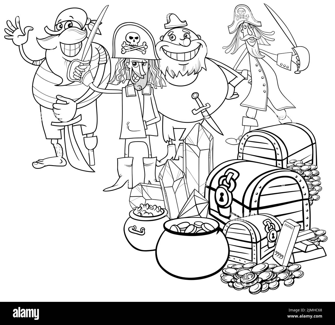Page de livres de coloriage de trésors et de pirates de dessin animé Banque D'Images