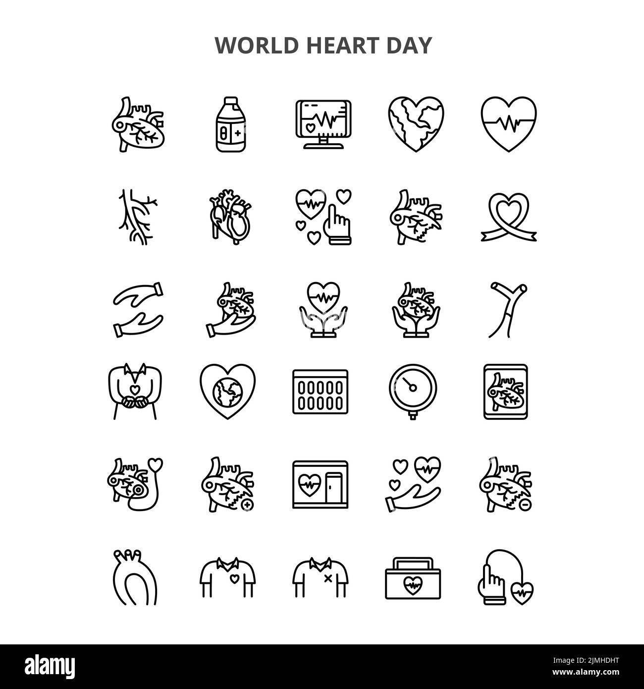 Couleur du contour de l'icône de la journée mondiale du cœur Illustration de Vecteur