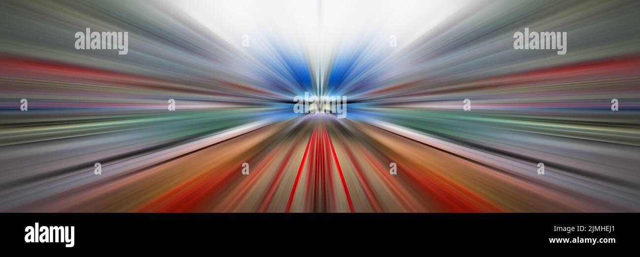 Lignes de lumière dynamiques. Lumière du point central. Lumière vive. Mouvement dynamique dans l'espace. Banque D'Images