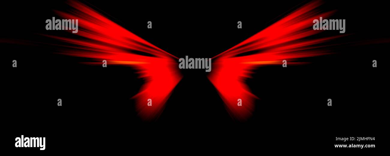 Ailes rouges du démon sur fond noir. Image symbolique des ailes. Banque D'Images