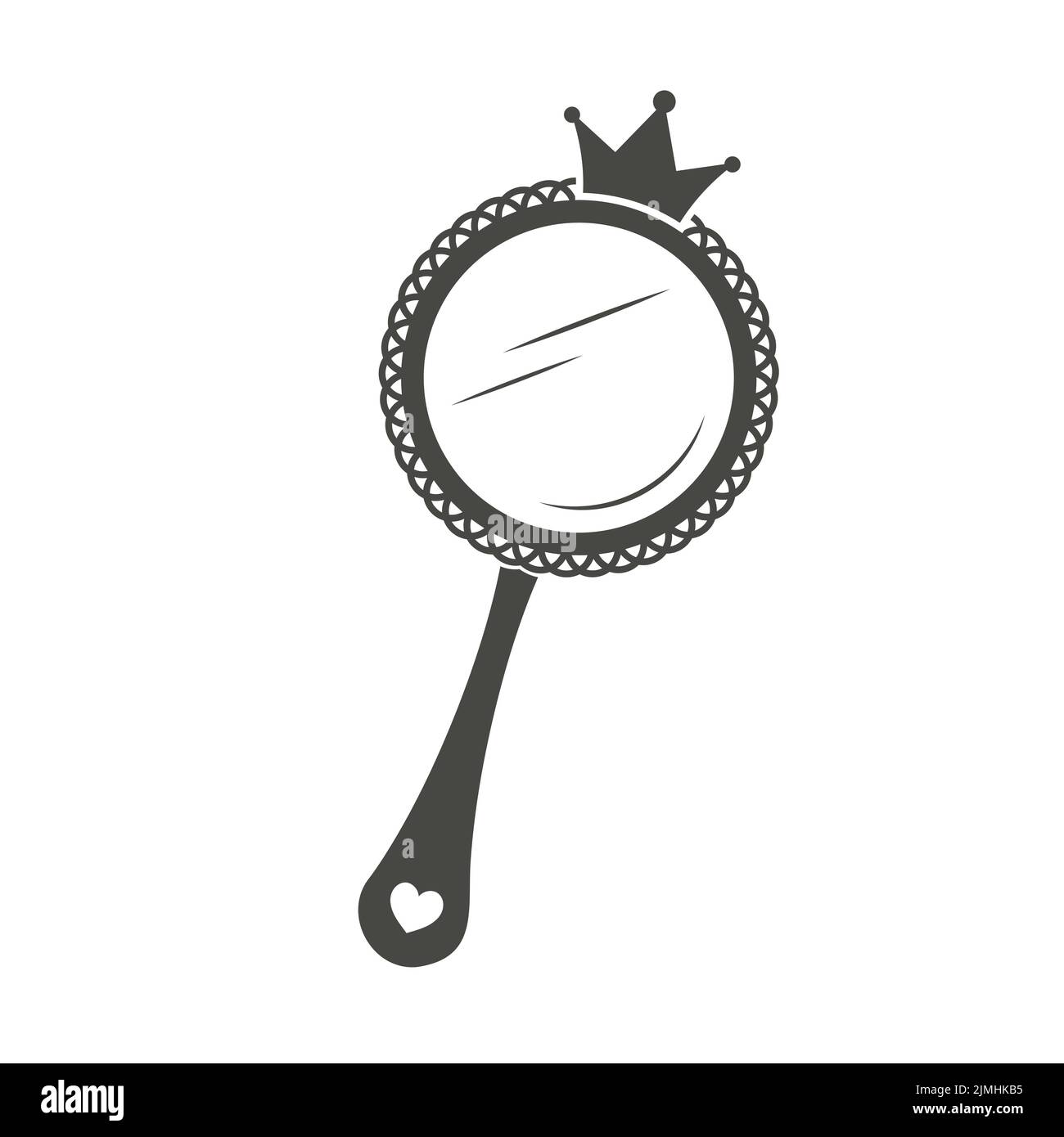 Miroir de princesse vintage de style royal sur fond blanc. Cadre rétro avec couronne pour l'anniversaire et la fête de bébé fille. Silhouette vectorielle. Illustration de Vecteur