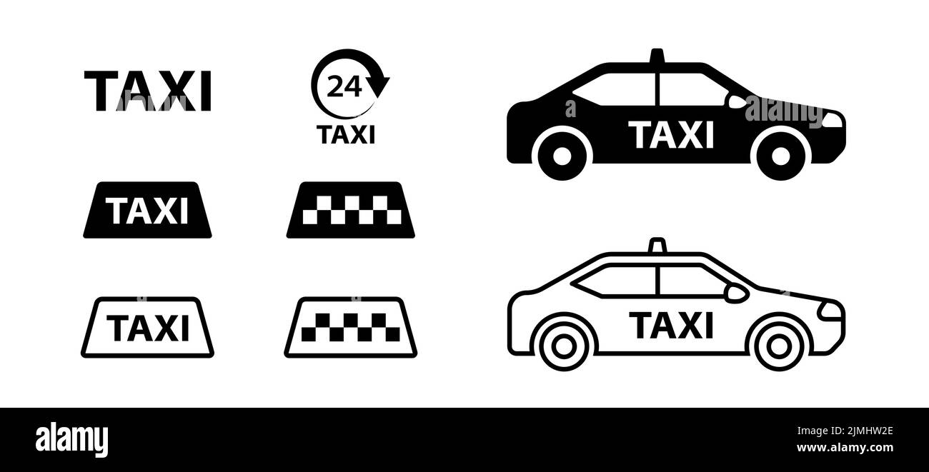 Taxi taxi taxi et voiture avec taxi panneau taxis vecteur illustration ensemble d'icônes Illustration de Vecteur