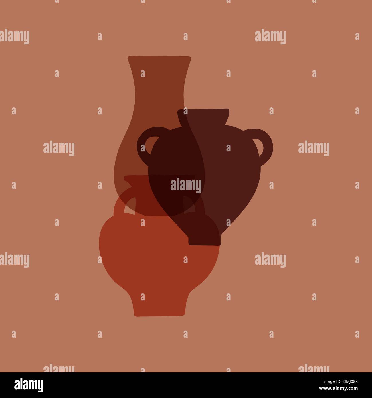 Divers vases en céramique affiches intérieures.Élégante carte moderne de style boho.Concept vectoriel. Illustration de Vecteur