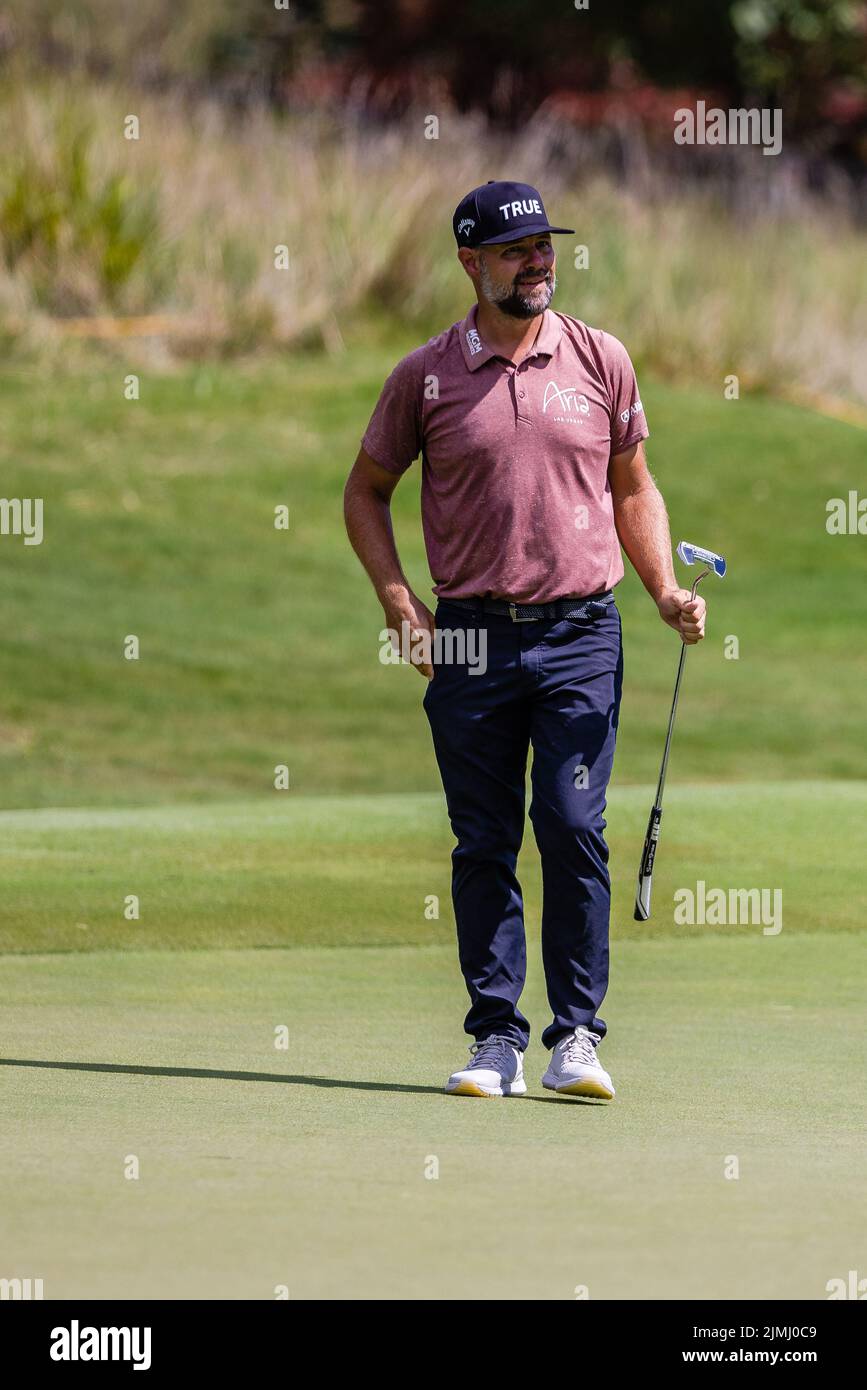 6 août 2022: Ryan Moore sur le huitième vert lors de la troisième manche du Championnat Wyndham 2022 au Sedgefield Country Club à Greensboro, NC. Scott Kinser/CSM Banque D'Images