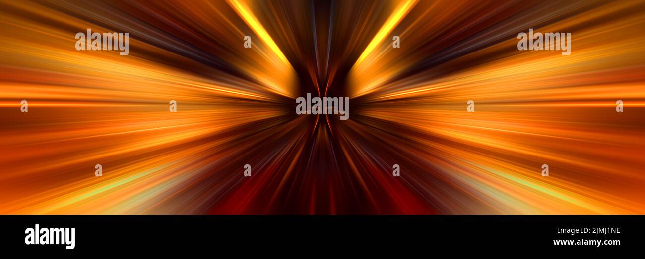 Tunnel orange brillant. Arrière-plan futuriste abstrait. Rayons de lumière d'un point. Banque D'Images