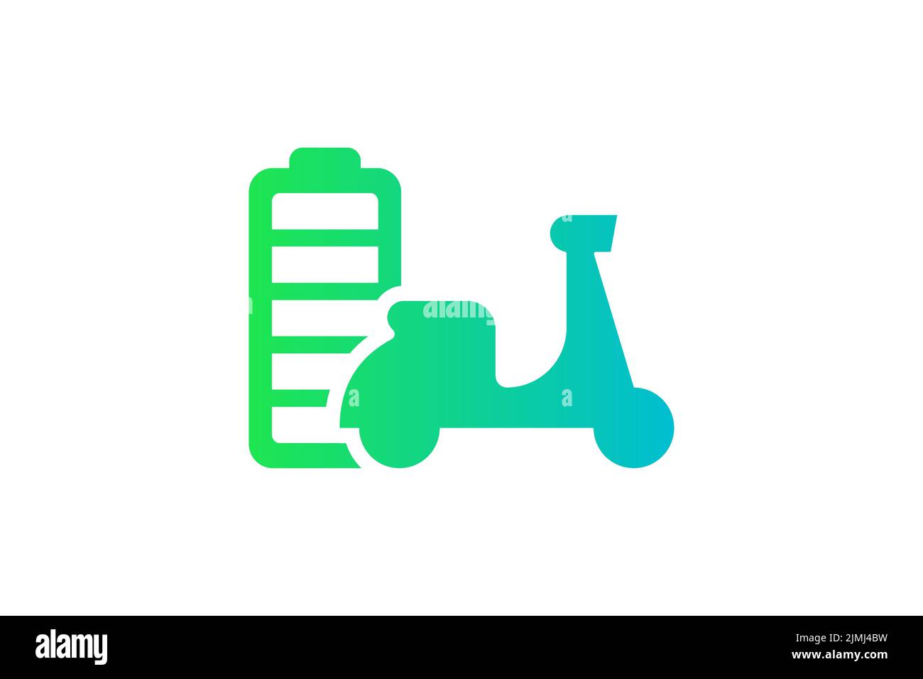 Icône de gradient vert de l'indicateur d'énergie de la batterie complètement chargée du scooter électrique. Symbole du chargeur de l'accumulateur du cyclomoteur pour le transport électrique. Moto à charge électrique. Recharge écologique en transport Illustration de Vecteur