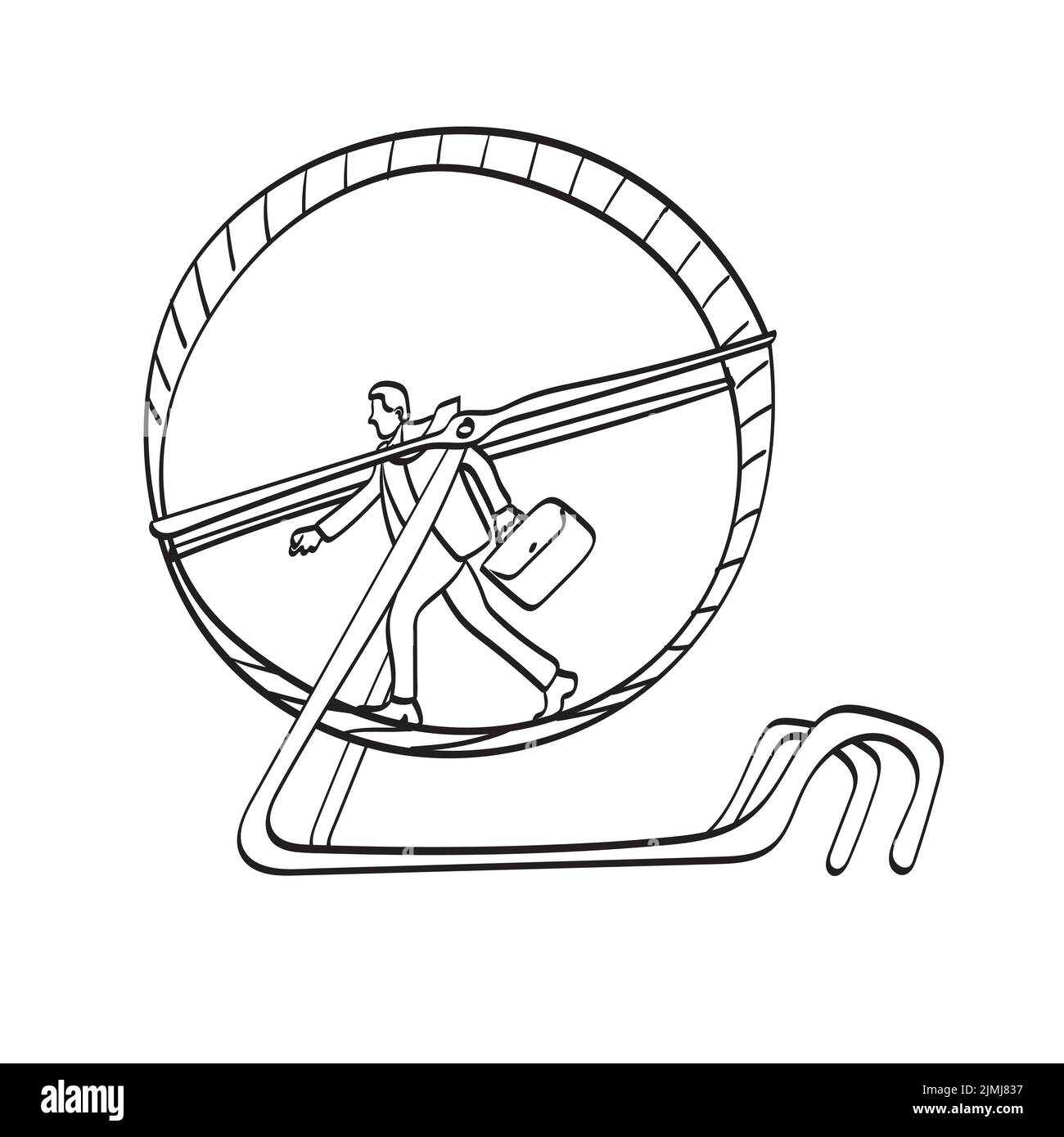 line art homme d'affaires marchant sur la roue de hamster illustration vecteur main dessiné isolé sur fond blanc Illustration de Vecteur