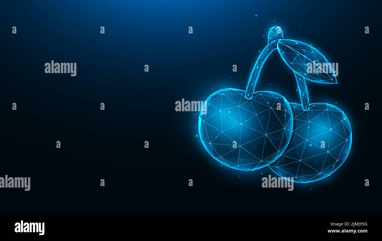 Illustration polygonale vectorielle Cherry. Fruit de style poly bas. Bannière abstraite, modèle ou arrière-plan Banque D'Images