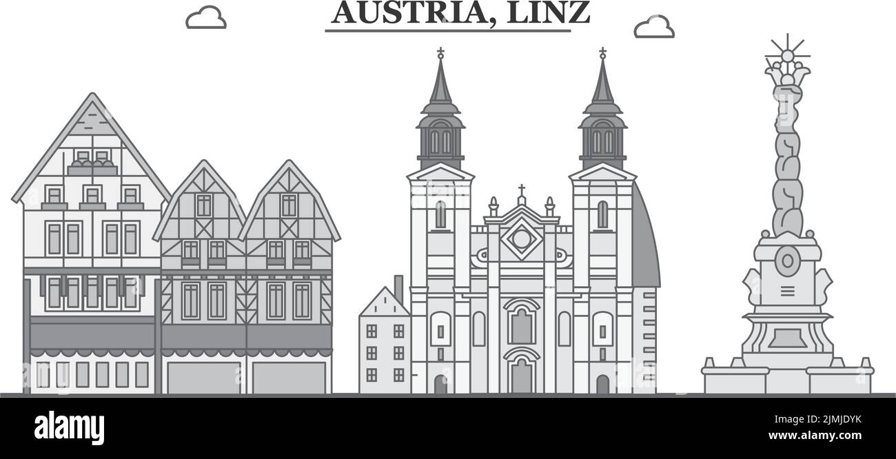 Autriche, ville de Linz, illustration vectorielle isolée, icônes Illustration de Vecteur
