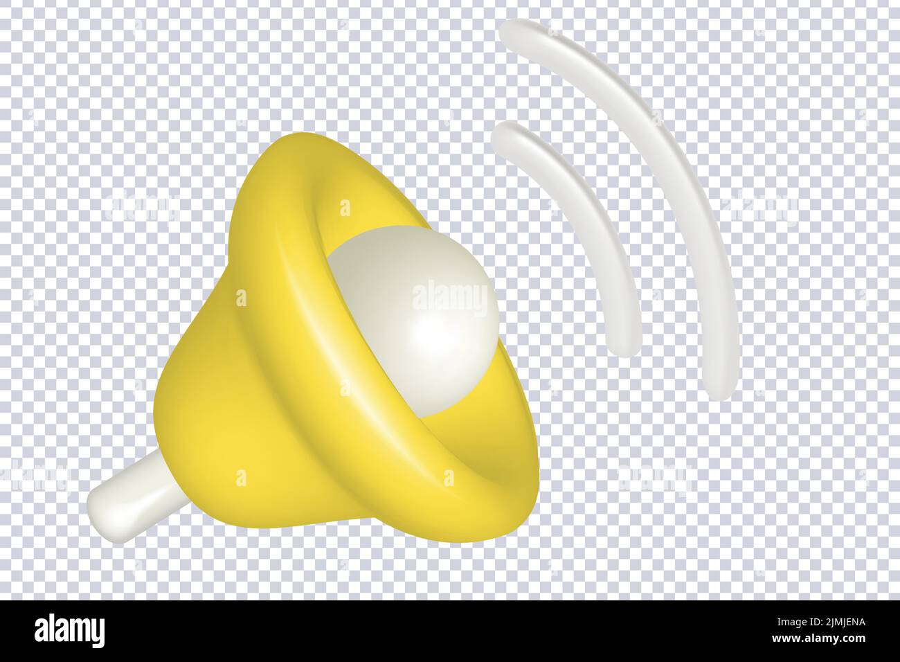 Icône en forme de cloche jaune brillant, style dessin animé en plastique, sur fond transparent. Avis aux médias sociaux, rappel d'événement, réveil. Notification de message, icône pour l'utilisateur Illustration de Vecteur