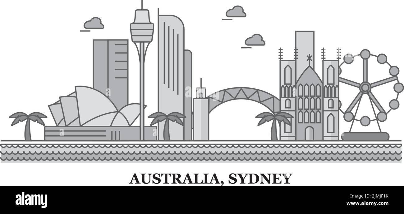 Australie, Sydney ville horizon illustration vectorielle isolée, icônes Illustration de Vecteur