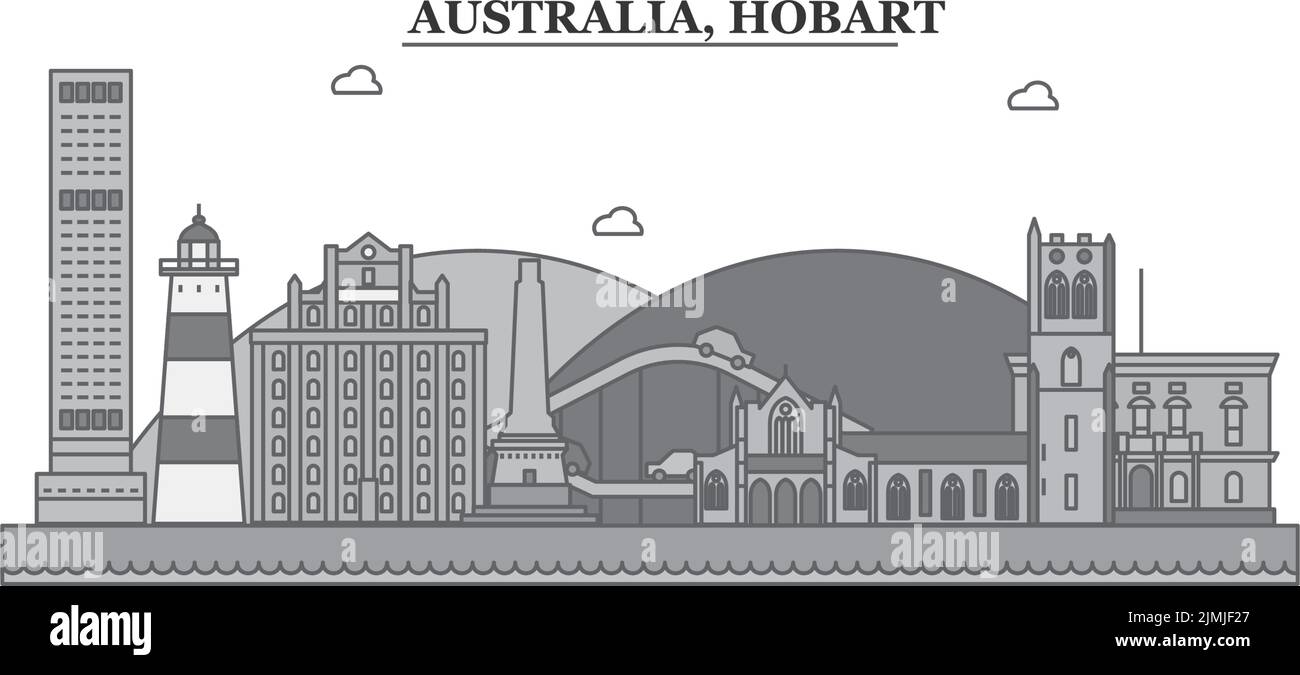 Australie, vue sur la ville de Hobart illustration vectorielle isolée, icônes Illustration de Vecteur