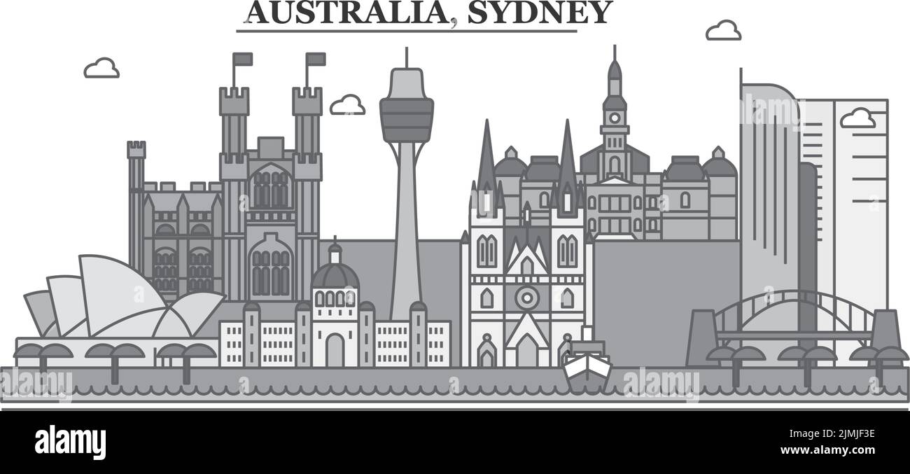 Australie, Sydney ville Skyline illustration vectorielle isolée, icônes Illustration de Vecteur