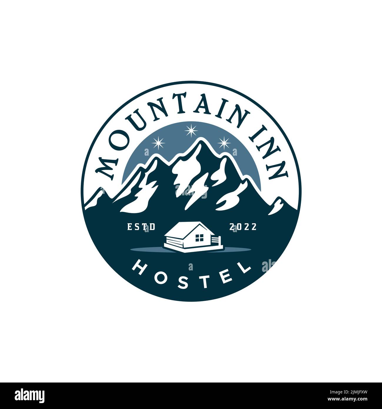 Vue sur la montagne avec le logo de la maison pour l'hôtel Auberge de location de cabine Design inspiration Illustration de Vecteur