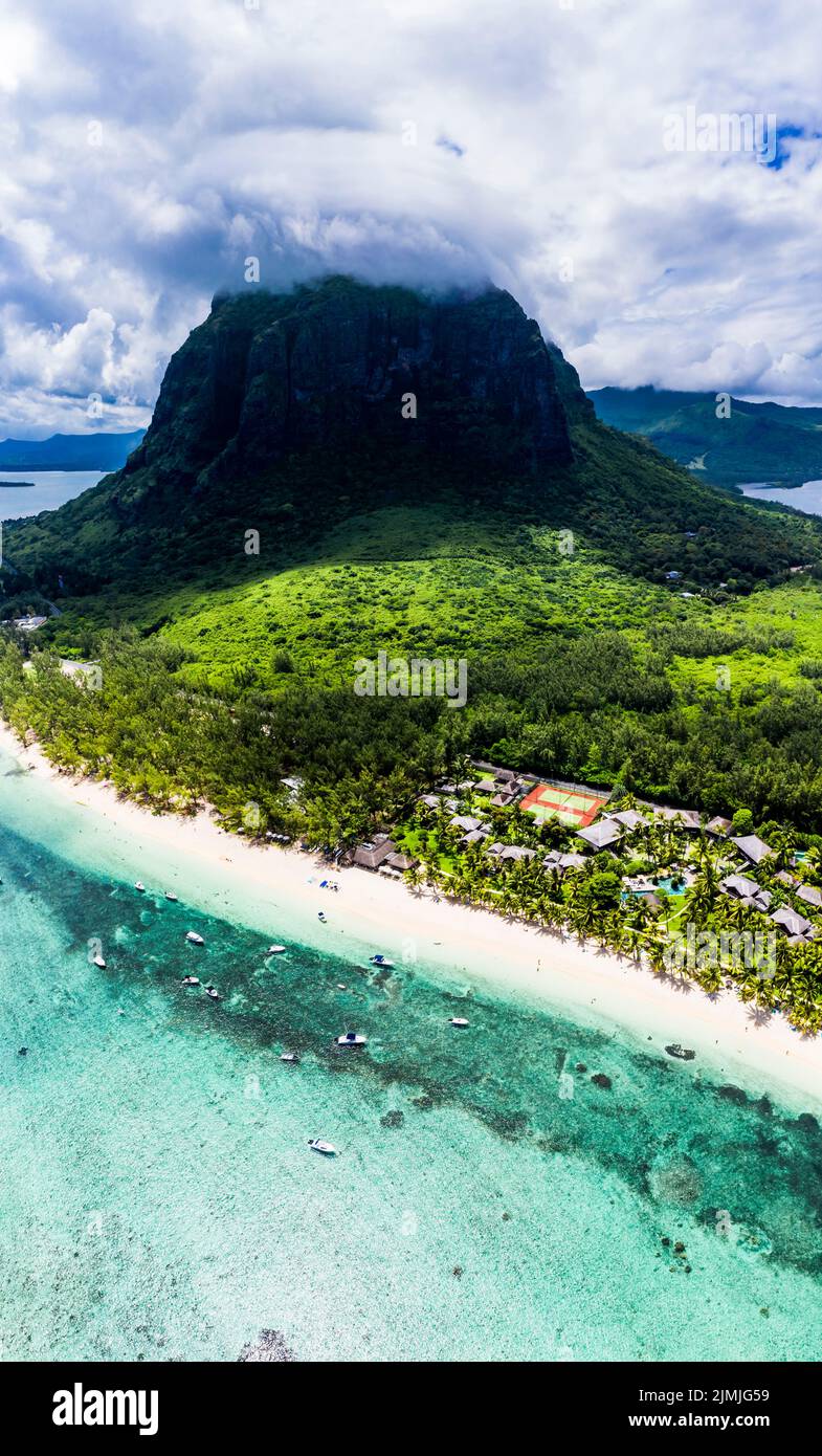 Vue aérienne, montagne du Morne, Maurice, Afrique Banque D'Images