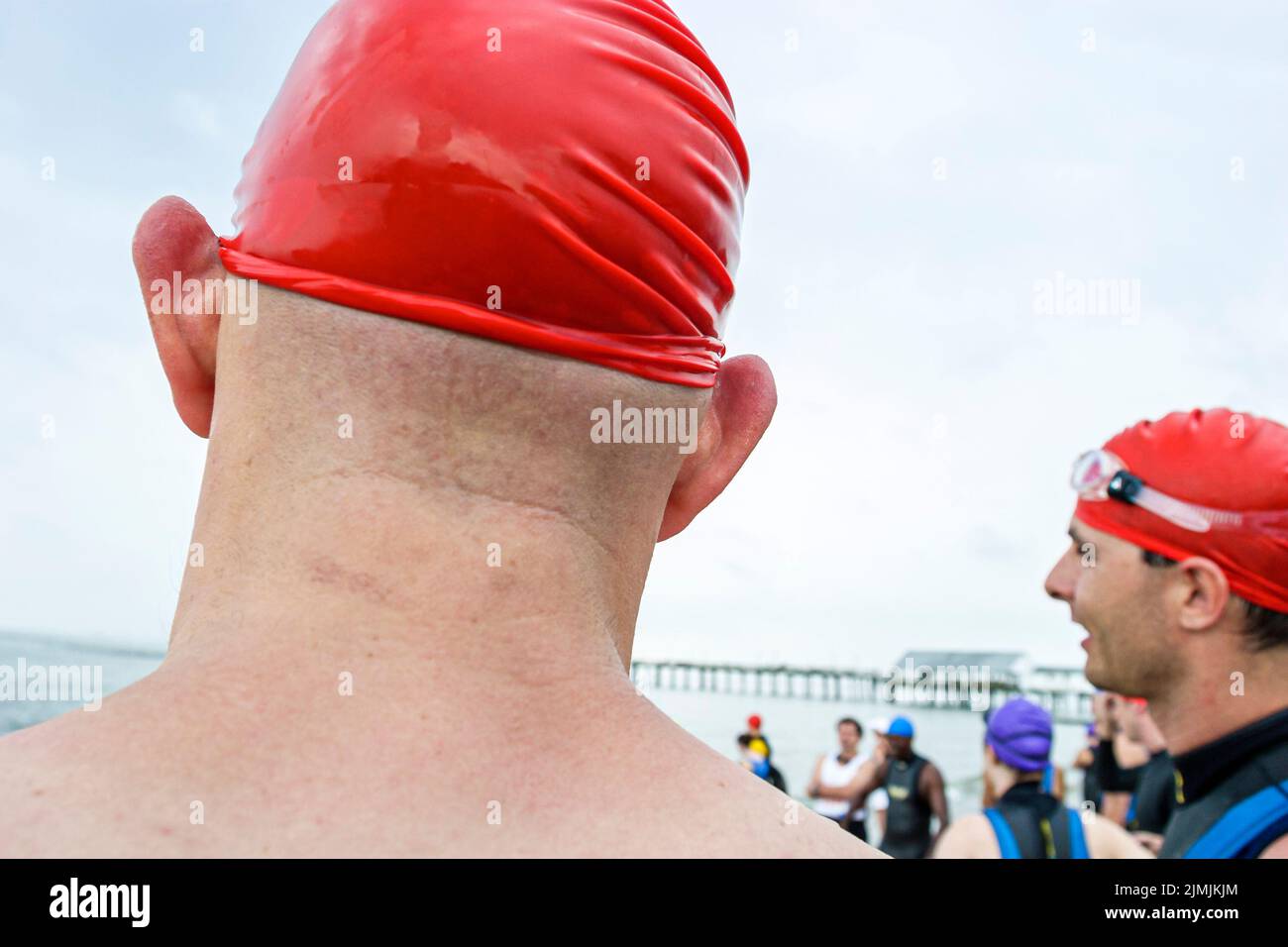 Hampton Virginia,Tidewater Area,Buckroe Beach,Tri American Triathlon compétition annuelle, nageurs hommes hommes concurrents hommes participants Banque D'Images