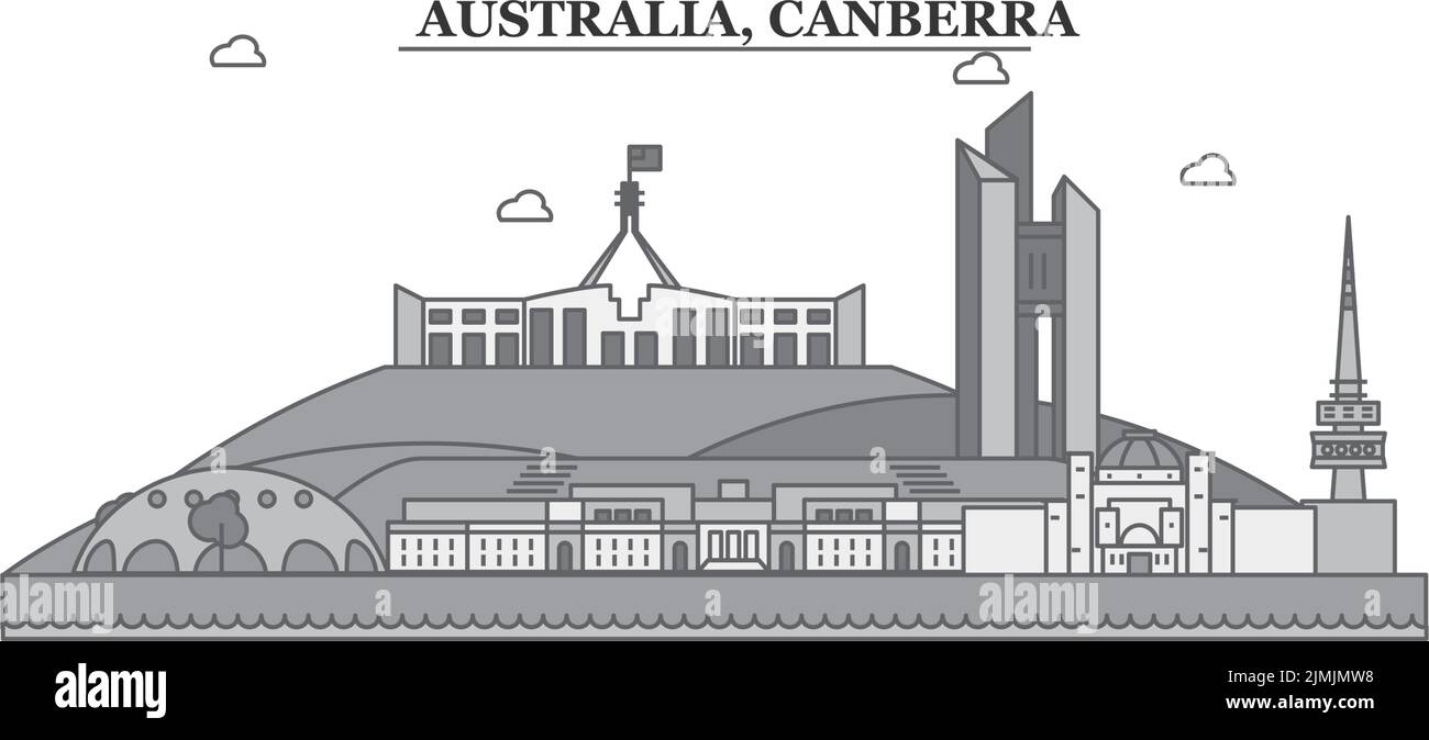 Australie, Canberra ville horizon illustration vectorielle isolée, icônes Illustration de Vecteur