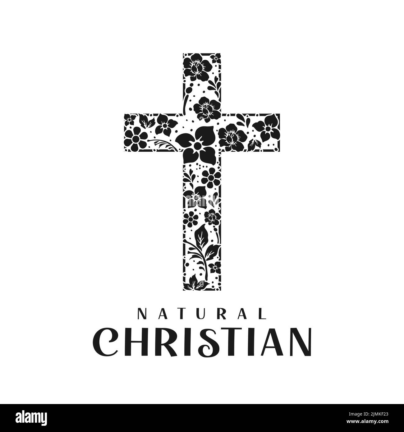 Croix chrétienne avec ornements floraux fleurs naturelles plantes fleurs pour religieux Logos inspiration Design Illustration de Vecteur