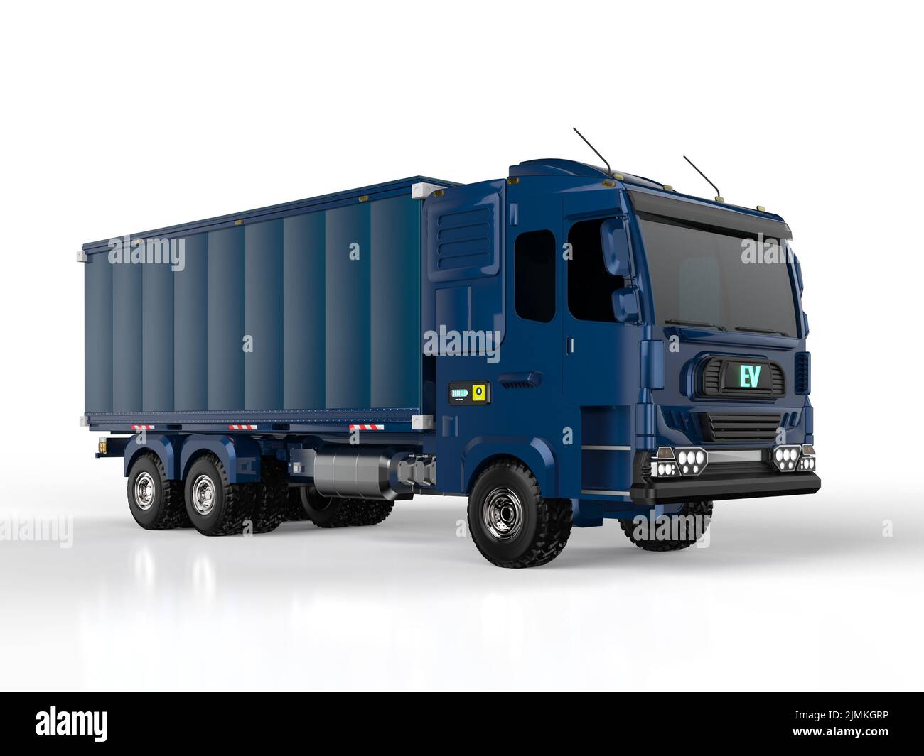 3d camion de remorque logistique ev de rendu ou camion de véhicule électrique sur fond blanc Banque D'Images