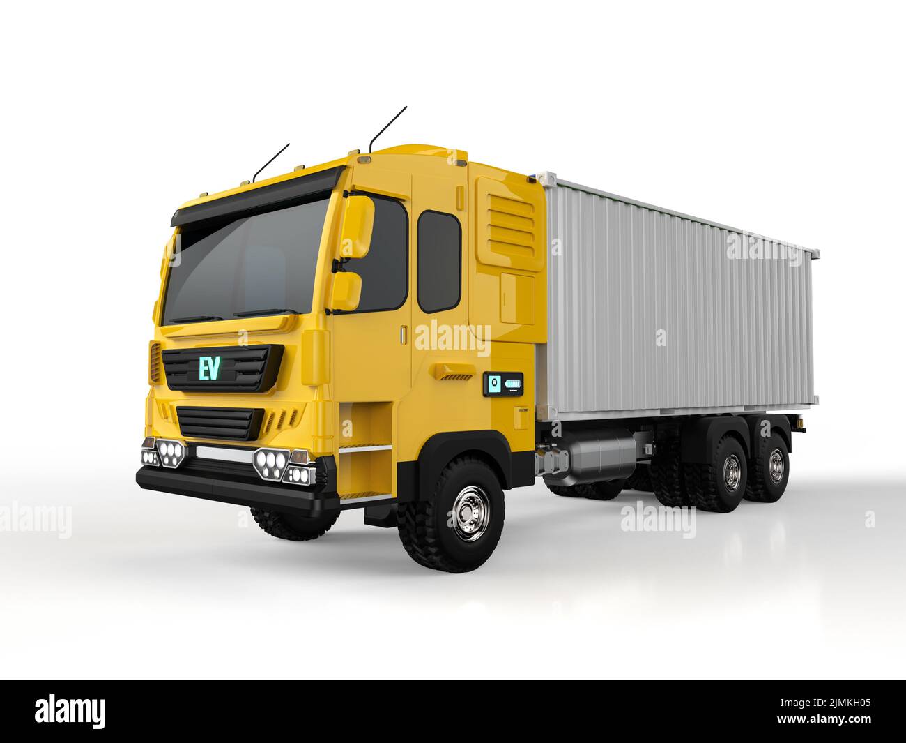 3d rendu ev de camion logistique ou de camion de véhicule électrique sur fond blanc Banque D'Images