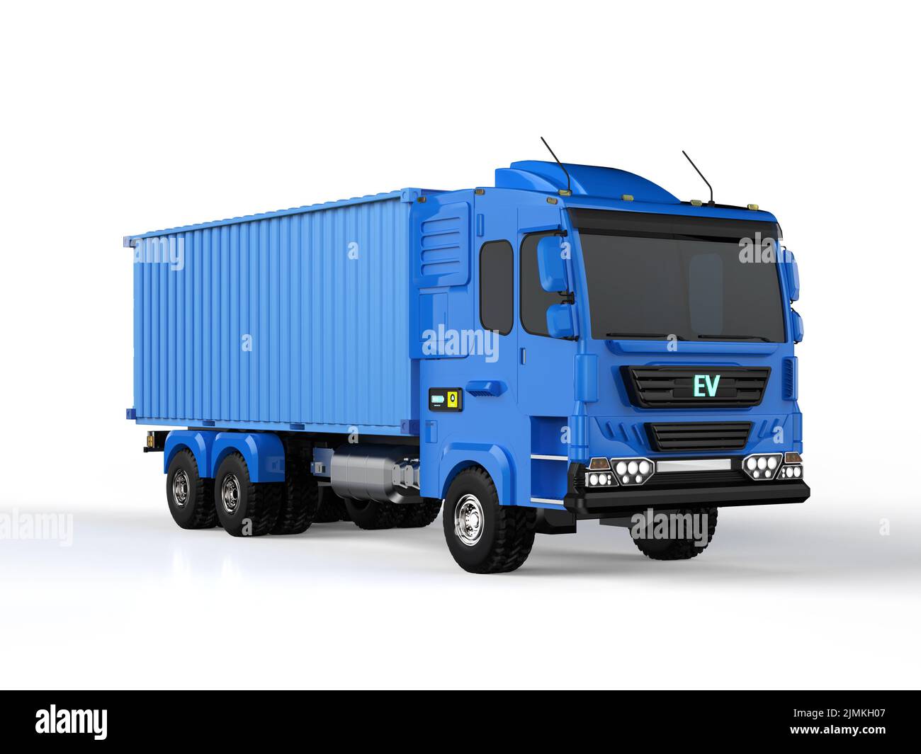 3d rendu ev de camion logistique ou de camion de véhicule électrique sur fond blanc Banque D'Images