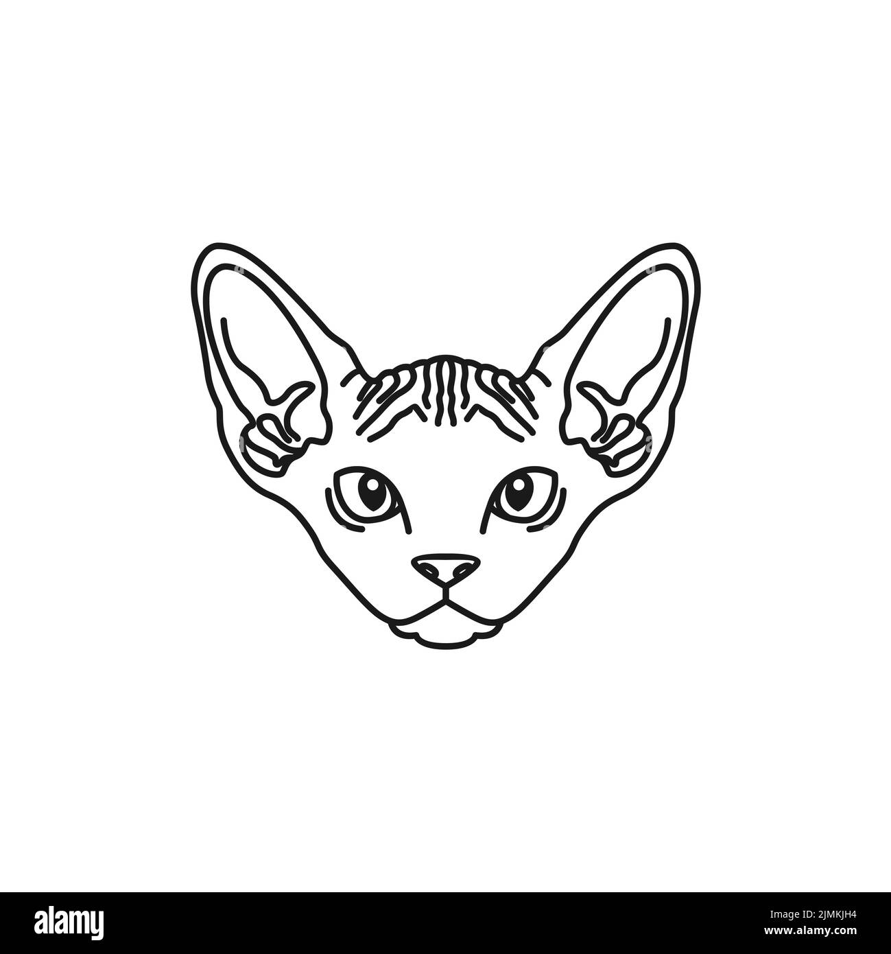 Logo d'illustration noir blanc de l'esquisse de visage de chat Sphynx Illustration de Vecteur